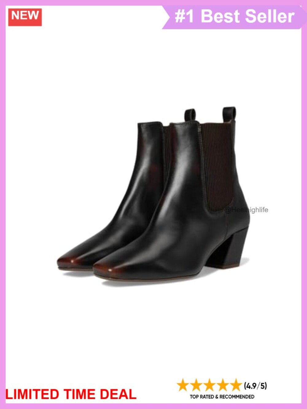 Leather Chelsea Ankle Boots Snip Toe Block Heel